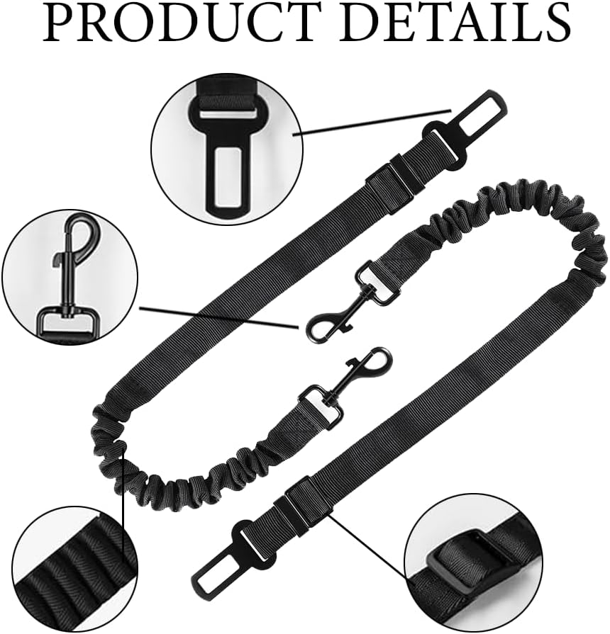3 PCS Set Black Retractable Dog Car Leash, Adjustable Safety Dog Seat Car Harness,Thickened Dog Seat Belt for Car,Nylon Pet Safety Seat Belts Heavy Duty & Elastic,Seat Belt for Large Dogs in Car image number 6