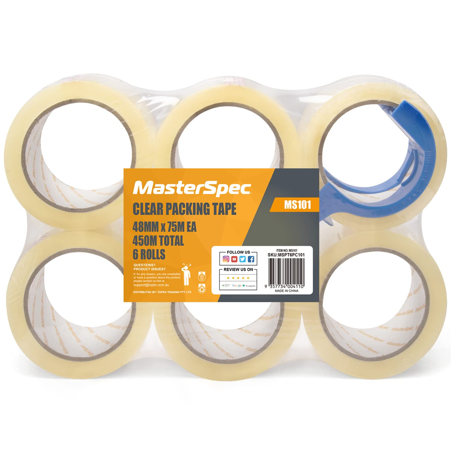 Masterspec Clear Packing Tape 6 Rolls, 450M Total Length, 48Mm X 75M image number 6