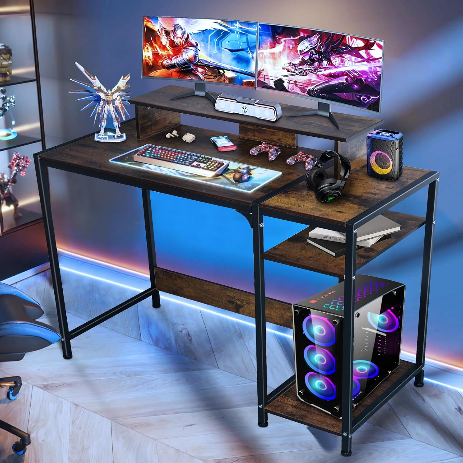 Computer Desk with Reversible Storage Shelves, Home Office Desk with Monitor Stand, Modern Simple Writing Table for Work Study Writing,100 * 45 * 76Cm image number 6