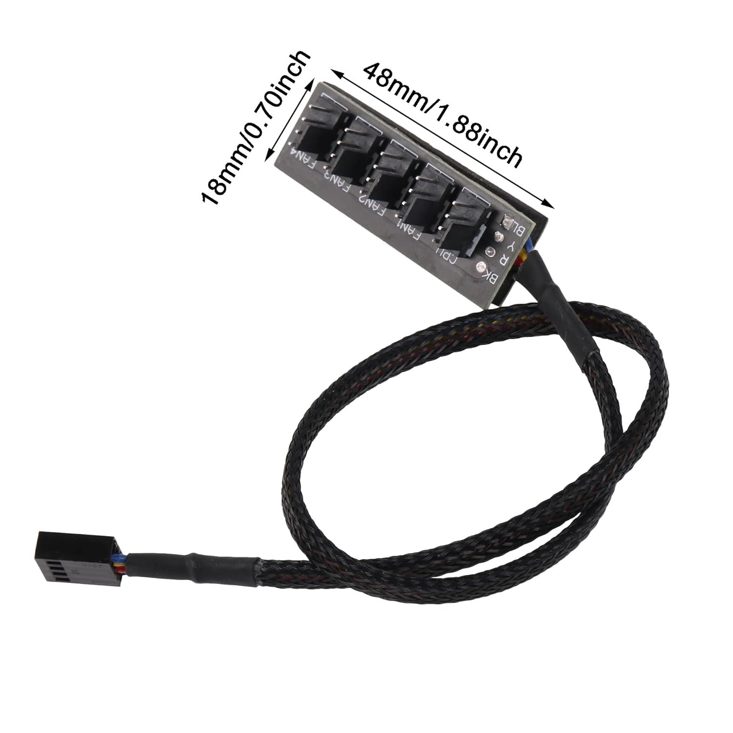 BQLZR 40.5Cm Long Black Sleeved Braided 5 Way 4-Pin PWM Fan Hub Splitter Fan Power Cable for Computer Fans image number 5