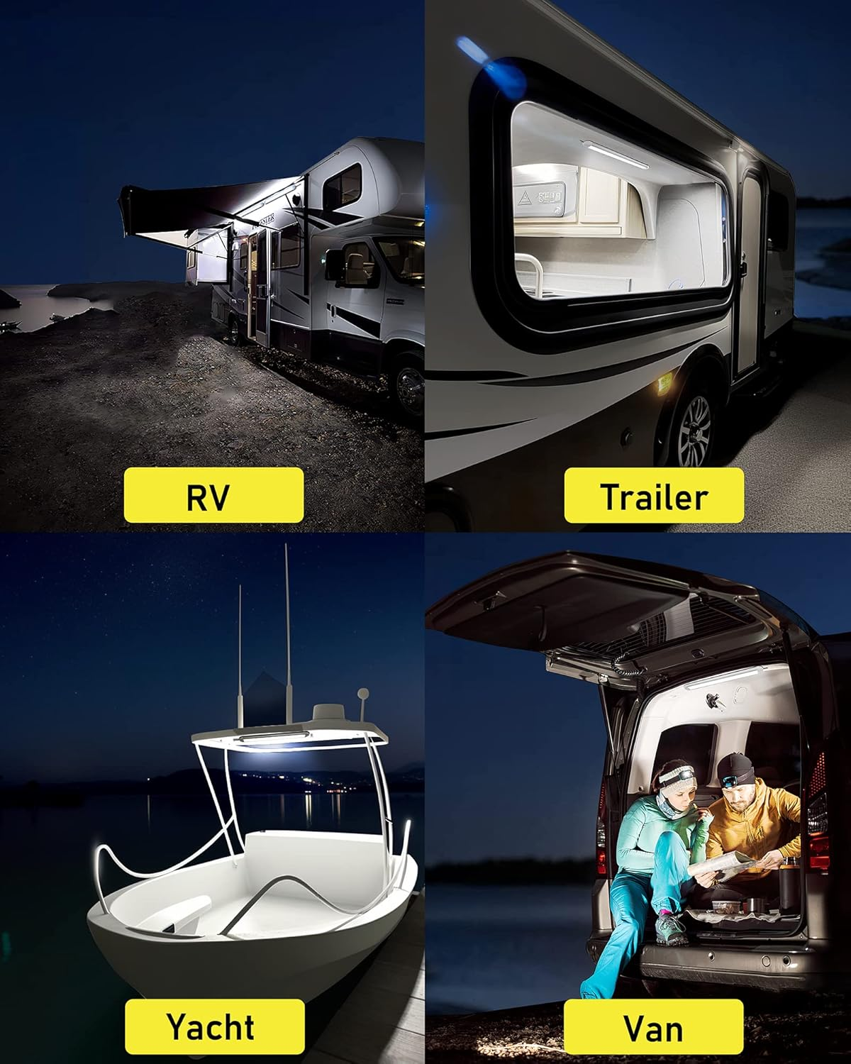 12V LED Interior Light Bar, 120 LED Strip Lights 1500LM 8W DC12-85 Volt for RV Interior, Cargo Trailer Lights with Switch for Enclosed Trailer Boat Car Van Truck Camper Lorry Motorhome[4Pack] image number 1