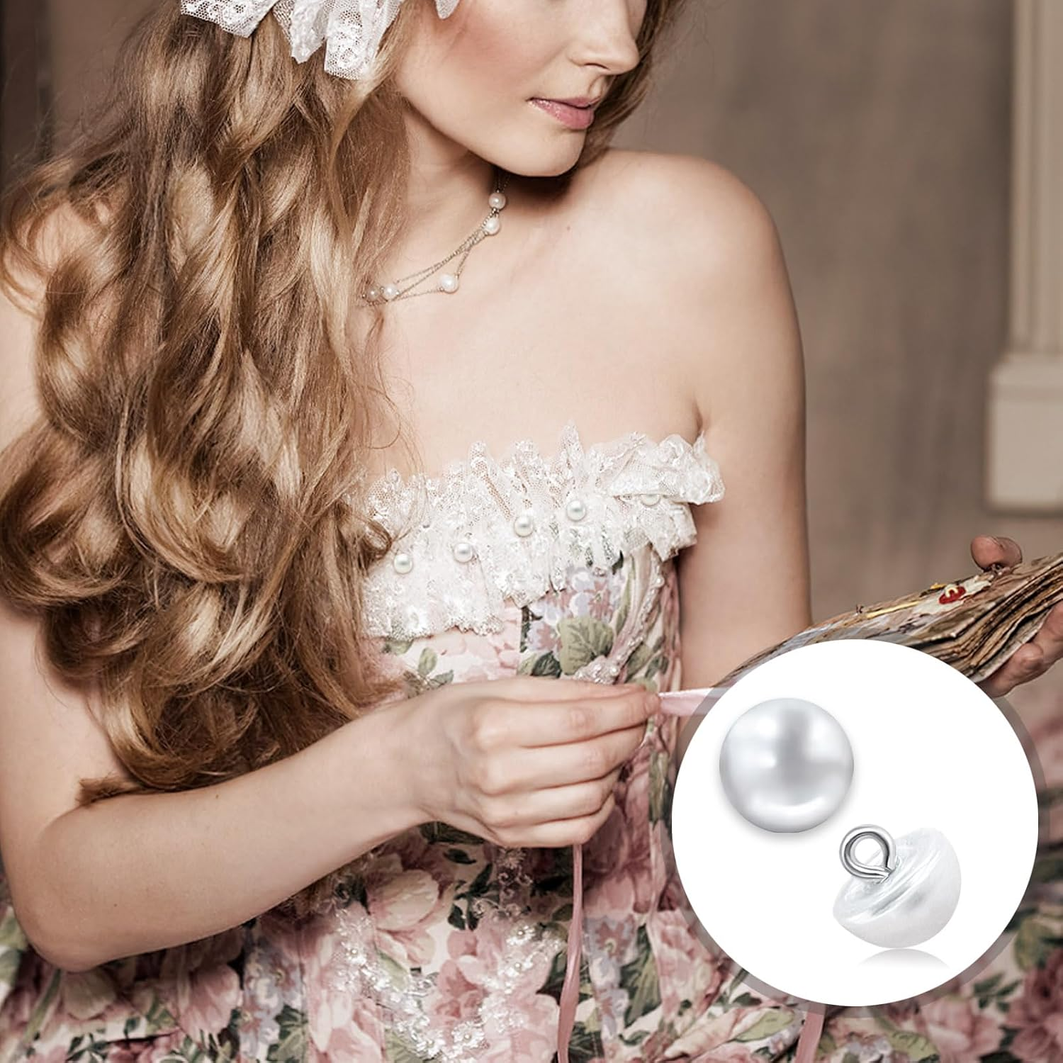 120 Pcs 10Mm Pearl Buttons with Shank round Pearl Buttons, Hole White Plastic Pearl Bead Decorative Buttons for Wedding Dress, Skirts, Gloves, Sweaters, Shirts, Hats, Scarves, Headbands Crafts (White) image number 3