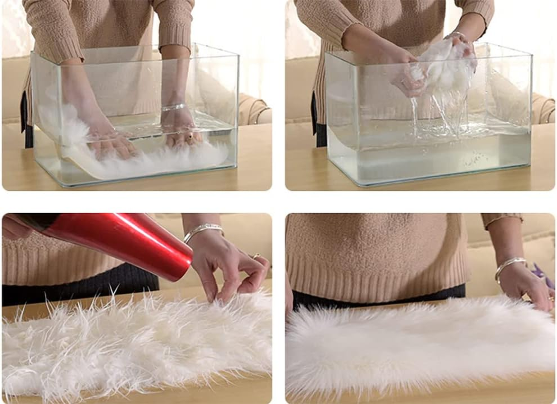 Soft Faux Sheepskin Fur Area Rug Chair Couch Cover Indoor Soft Fluffy Bedroom Floor Sofa Living Room White round 2.6 X 2.6 Feet image number 3