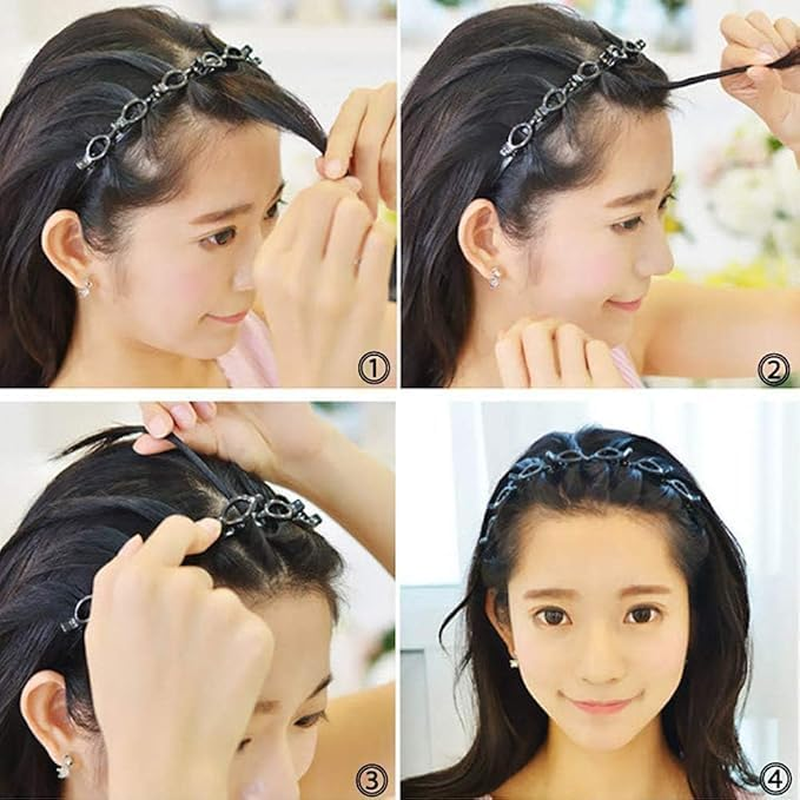 2Pcs Bangs Hairstyle Twist Hairpin Headbands,Bangs Hairstyle Hairpin Twist and Clip Headband,Double Twist Headband Bangs Headband,Double Layer Bangs Hairstyle Headband with Clip Braided Hairband image number 1