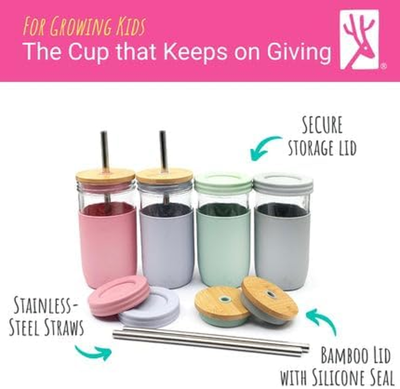 Elk and Friends 24Oz Glass Mason Jar &ndash; Pack of 4 | Bamboo Straw Lids + Stainless Steel Straws | Smoothie + Iced Coffee + Bubble Tea Cups | Glass Cups with Lids and Straws | Dishwasher Safe image number 5