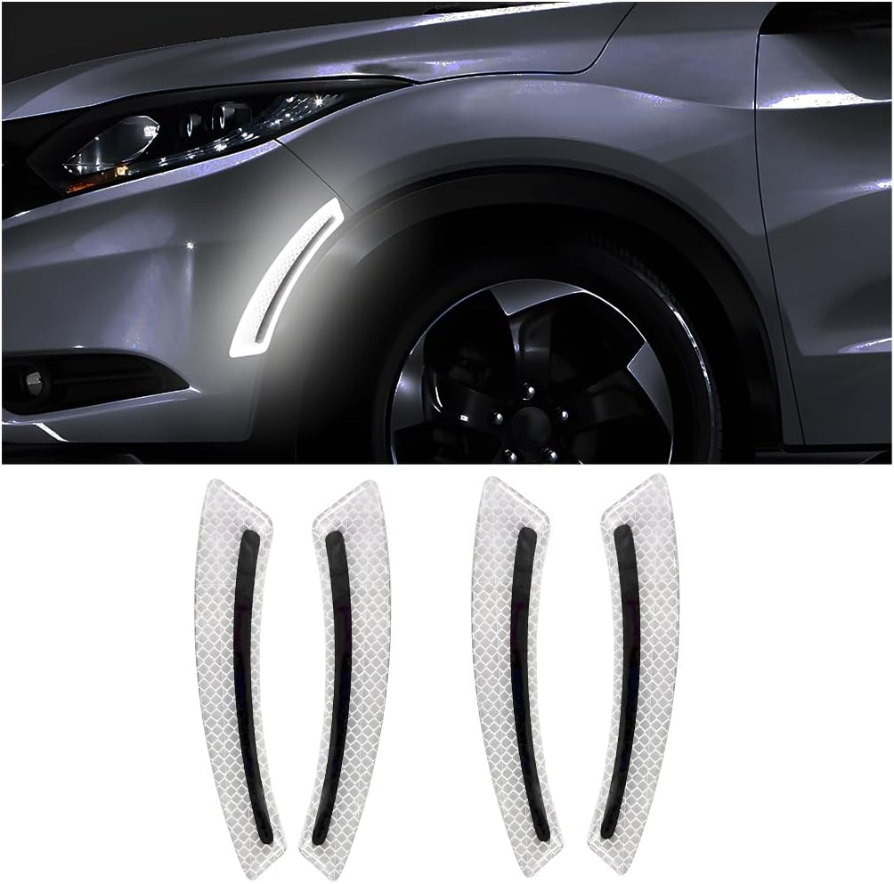 4PCS Car Wheel Eyebrow Reflective Stickers, Waterproof Anti-Scratch Auto Bumper Fender Safety Reflector Guard Strips Trim Side Marker, Vehicle Exterior Accessories, Universal Fit（White） - Red image number 6