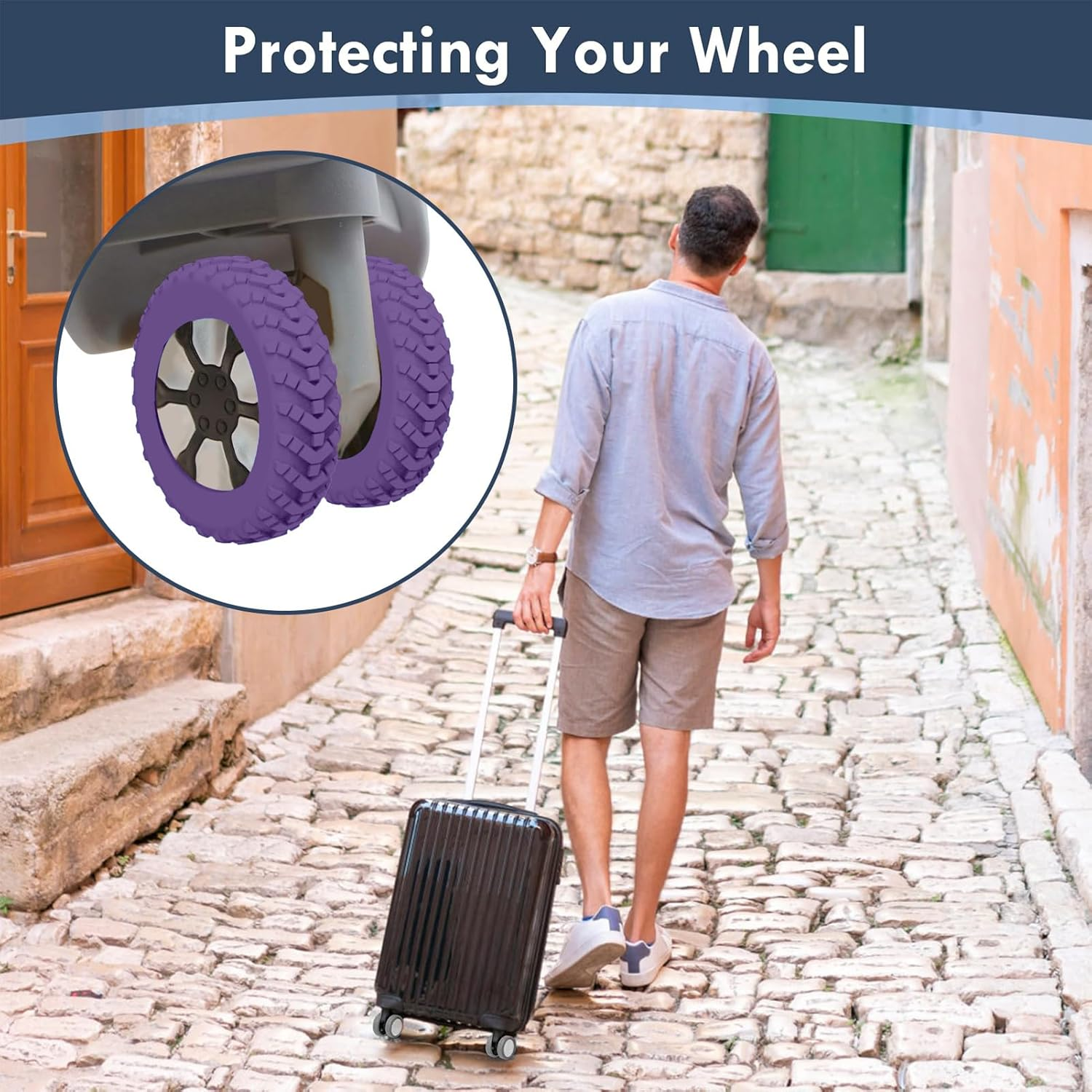 8Pcs Silent Luggage Wheel Cover, Silicone Suitcase Wheels Protector, Noise-Reducing Accessories image number 3