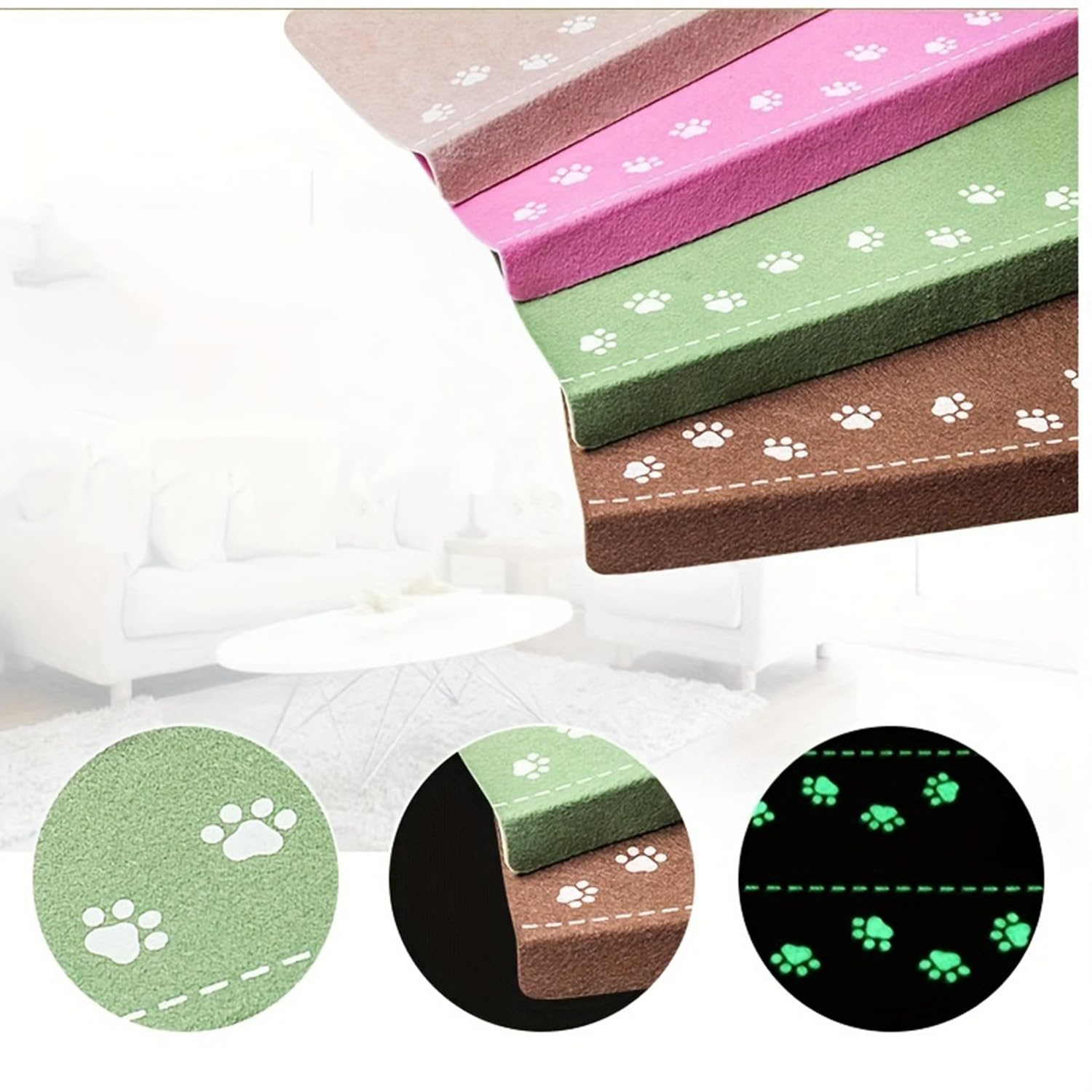 2 Pack Luminous Stair Treads Mats Anti-Slip Rugs Night Light Luminous Pads Runner Mute Home Decor Cat Staircase Carpets Protector Pattern Floor Mat Kitchen Rug for Kids and Dogs image number 2