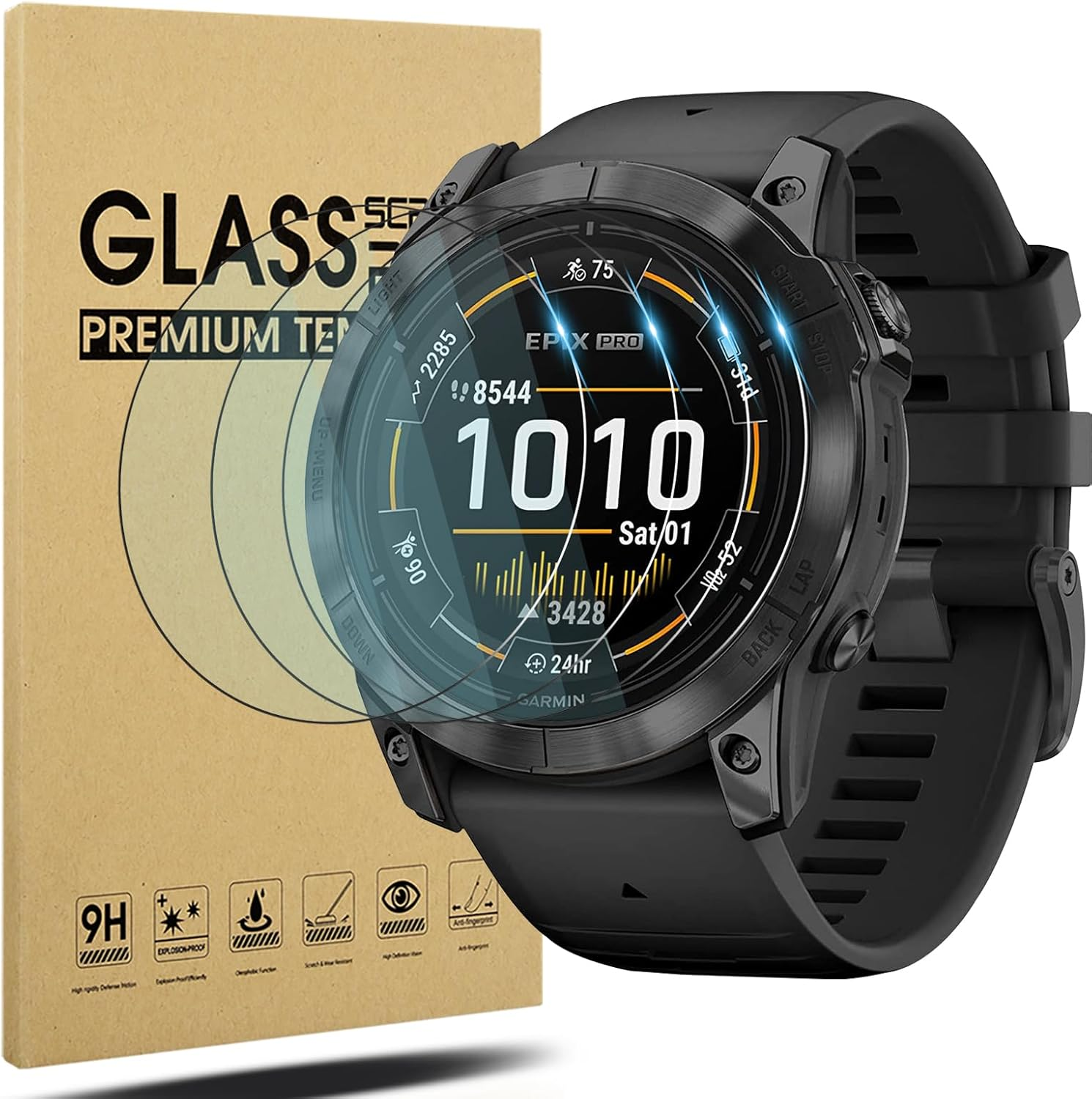 Diruite Pack of 4 Screen Protectors for Garmin Epix Pro 51 Mm Screen Protector, 9H Hardness HD Tempered Glass Anti-Scratch Screen Protector, 51 Mm