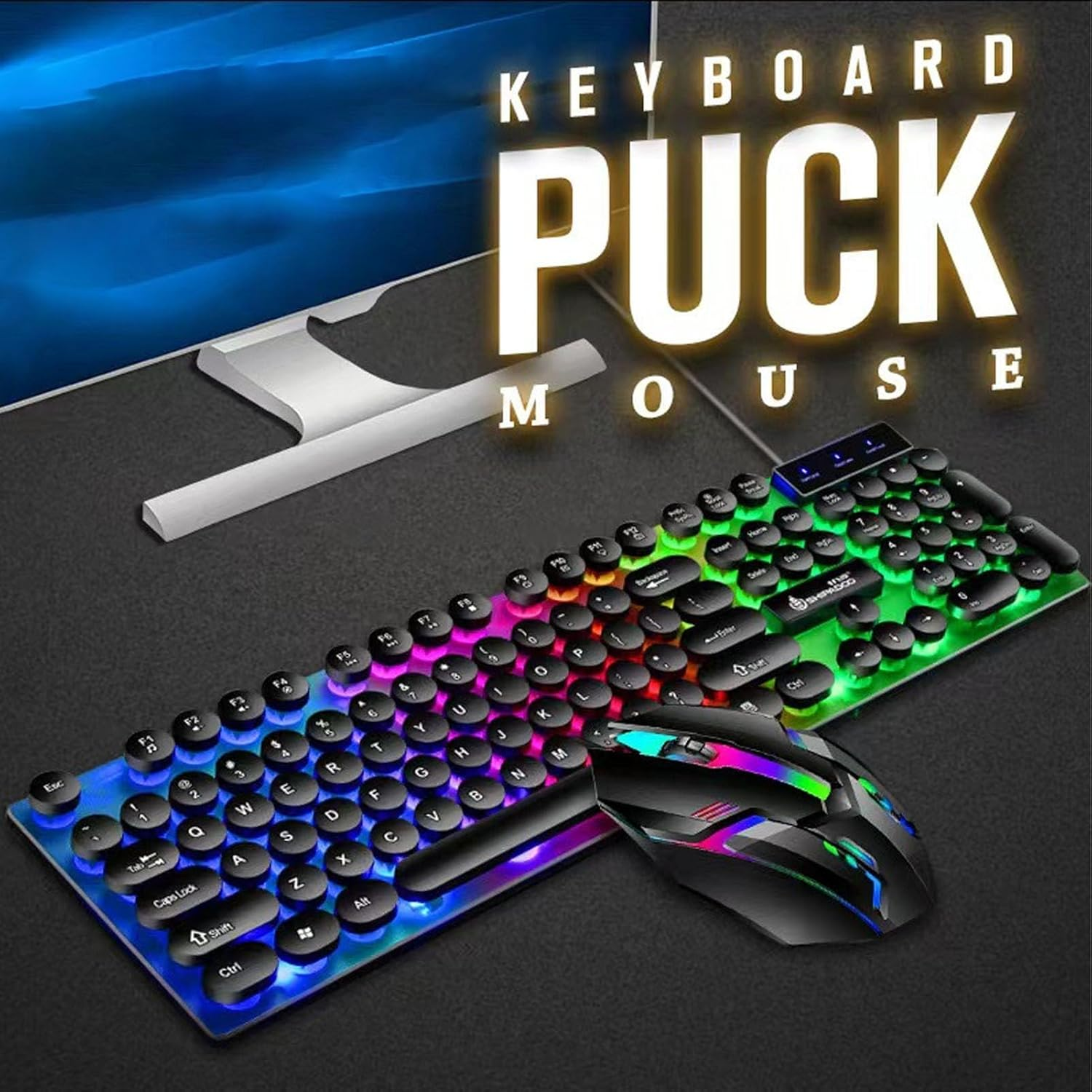 Wired Gaming Keyboard and Mouse Combo, LED Backlit anti Ghost Wired Keyboard Mouse, Retro Punk round Keycaps, 1600DPI Optical Mouse, USB Computer Keyboard for Winxp/7/8/10, OS X - White image number 7