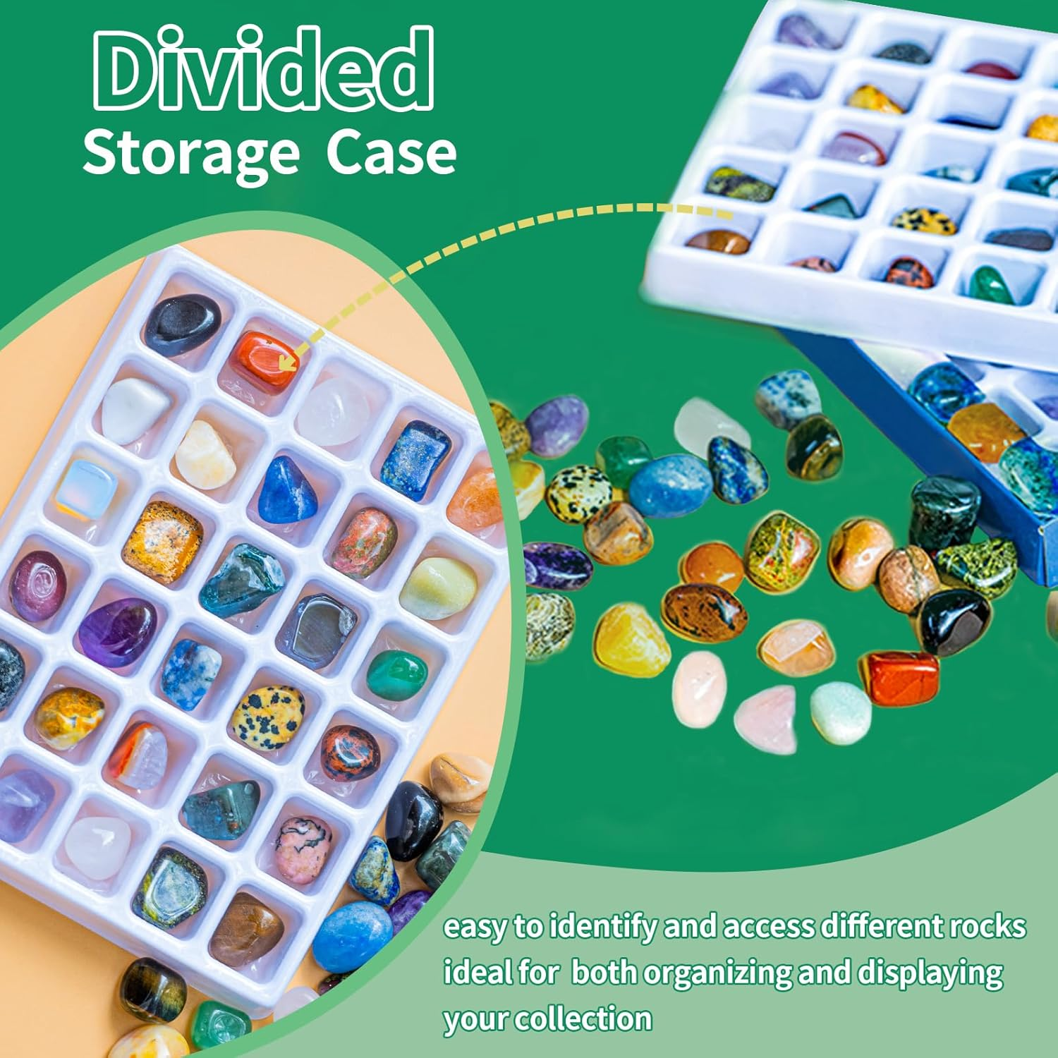 30 Pcs Gemstones & Crystals Educational Collection Gift Box Kit Display Case for School, Rock Geology Gem Science Kit for Teacher image number 1