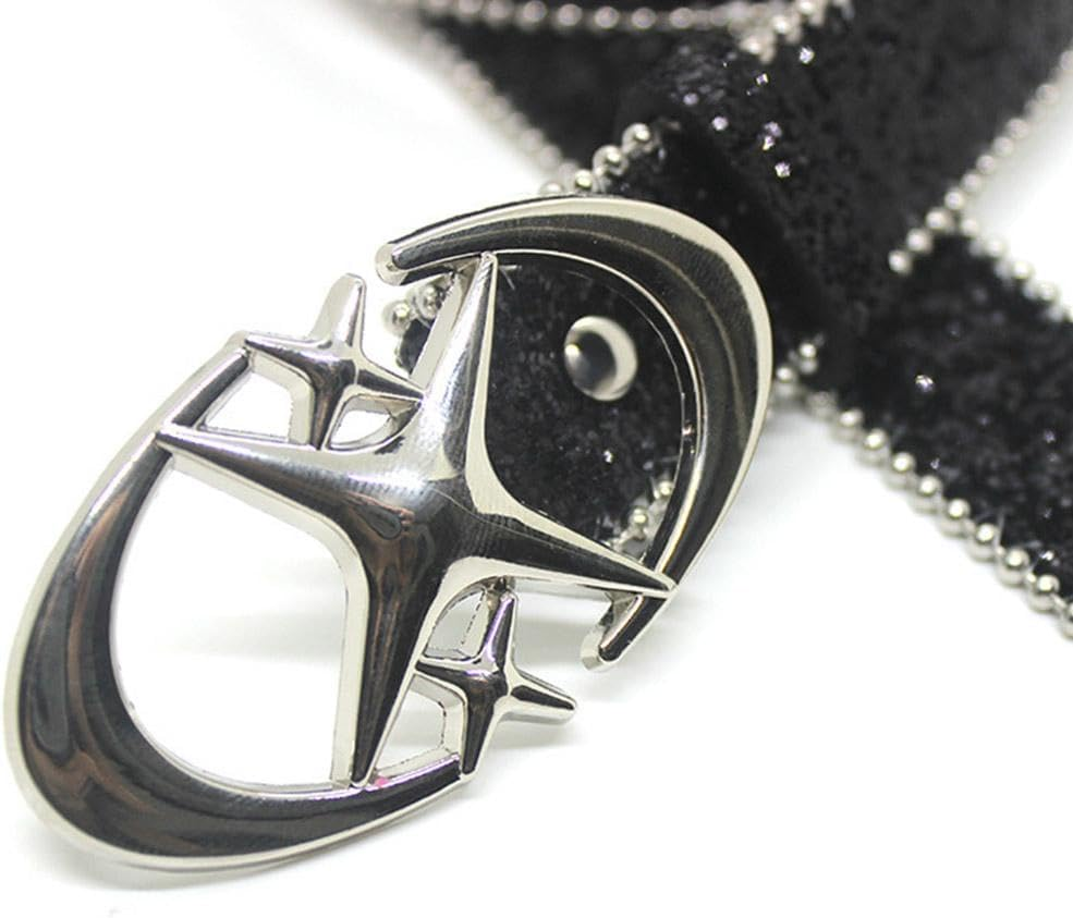 Punk Star Moon Belt Y2K Glitter Rhinestone PU Leather Waist Belt for Women Men Jeans Dresses Gothic Waistband - Black image number 4