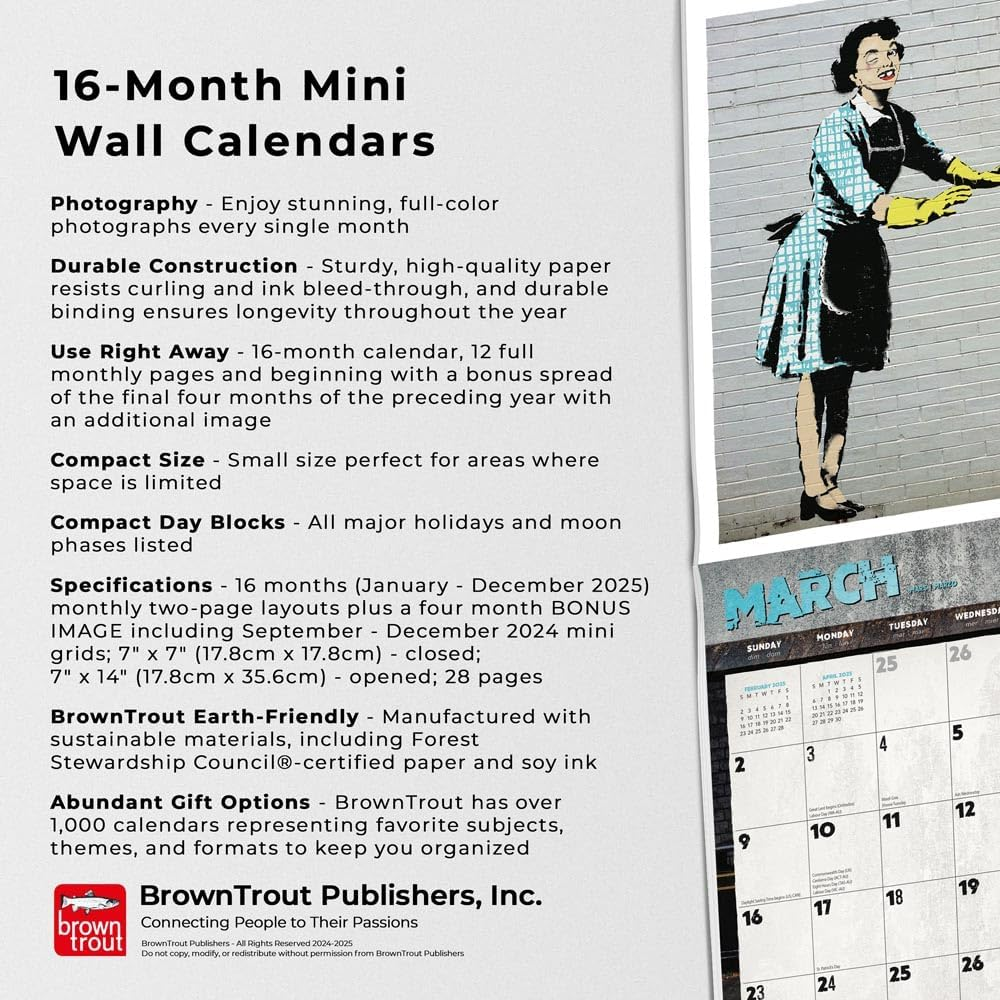 Banksy'S Graffiti OFFICIAL | 2025 7 X 14 Inch Monthly Mini Wall Calendar | Plastic-Free | Browntrout | Drawings Street Art Design image number 4