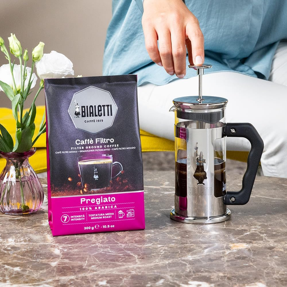 Bialetti - Caffe Filtro Ground Coffee for Coffee Press, 100% Arabica Blend, Medium Roast, Intensity 7, 300G, Bag with Flavour-Saving Valve image number 2