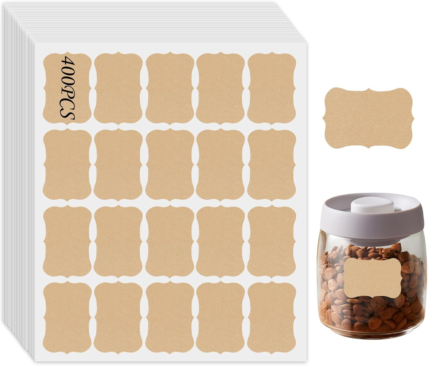 Hianjoo 20 Pieces 400 Adhesive Labels, Kraft Paper Stickers Sale Price Sticker Seal Stickers Packaging Labels Removable Spice Label for Mason Jar Glass Bottle Envelopes Packing Bags Gifts Home Office image number 2