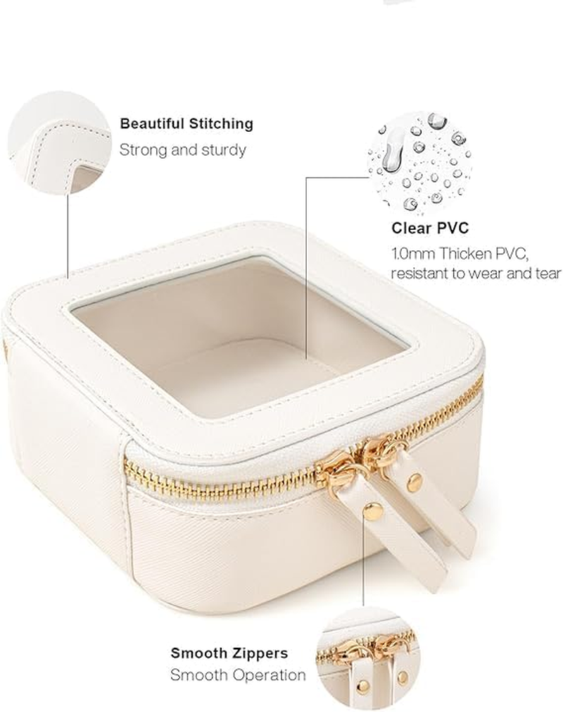 Clear Makeup Bag Small, Mini Travel Cosmetic Case Transparent TSA Approved Toiletry Bag with Zipper Portable Make up Pouch for Purse Traveling Car Essentials Organizer for Women Men (Mini White)