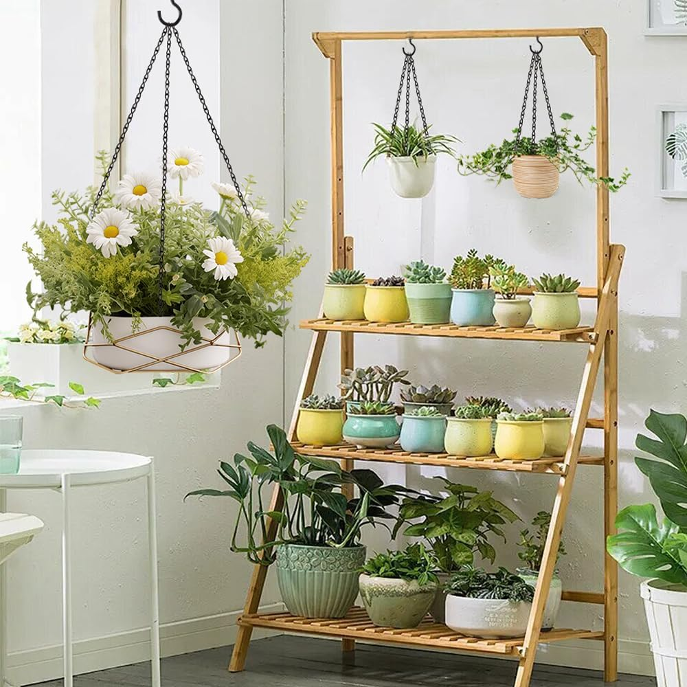 Hanging Basket Chain, 3 Pack 16 Inch Chain for Hanging Plants, Black Plant Chains for Hanging Baskets, 3 Leads Hanging Chain with Hooks for Flower Pots Basket Bird Feeders Sign Wind Chime Billboards image number 3