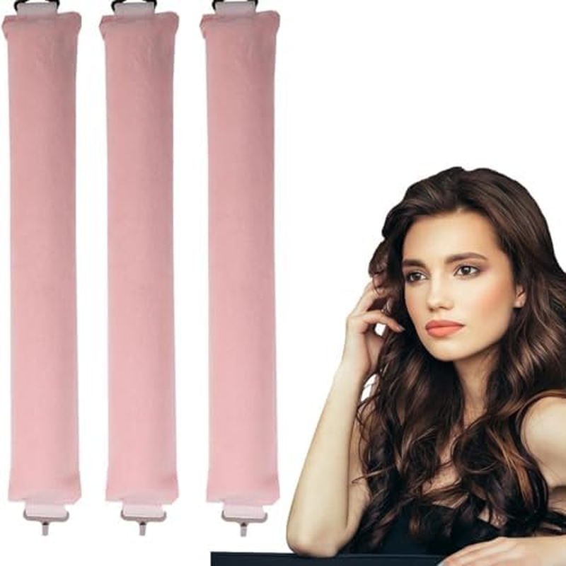 Heat Free Curls - 3 Piece Set Overnight Blowout with Satin Curlers for Long Hair | Pink