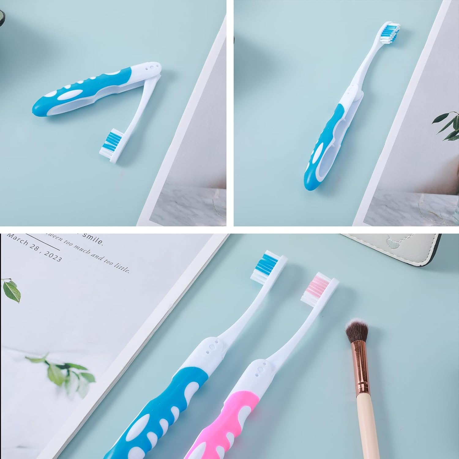 Aeaocvo 2Pcs Folding Toothbrush, Portable, Soft Travel Size, for Hiking, Camping, Traveling image number 2