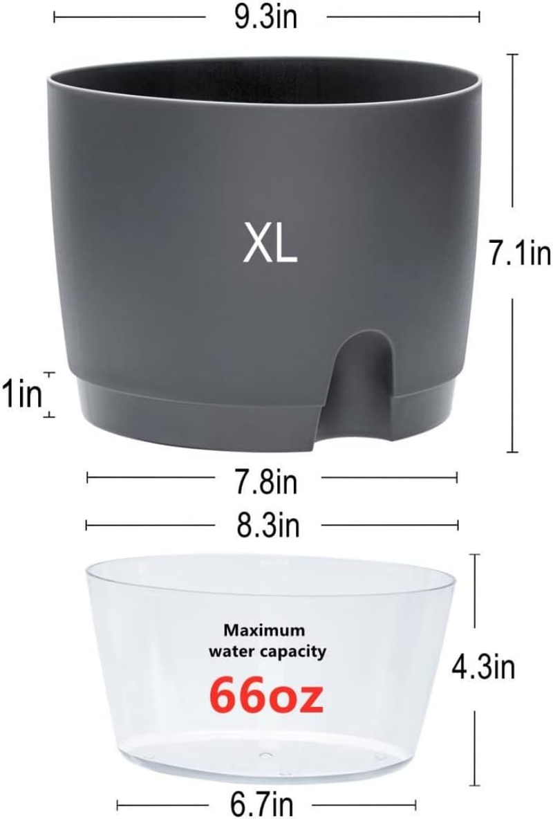 Self Watering Planter for Indoor Plants, 2 Pack &Oslash;23.5Cm Flower Pot Modern Decorative Plastic Planter with Extra Large Water Storage for All House Plants, Flowers, Herbs image number 4