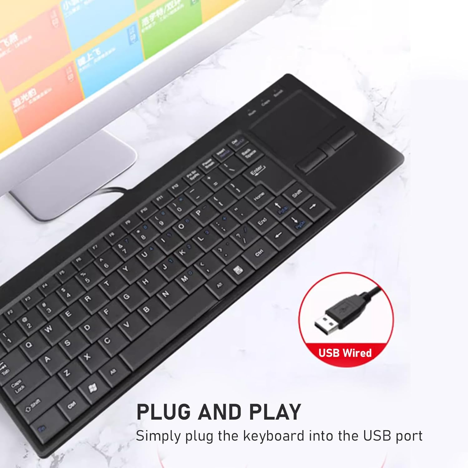 Compact USB Wired Keyboard with Hub, IP68 Waterproof Ultra Thin Industrial Keyboard with Touchpad, for Laptop Notebook PC image number 3