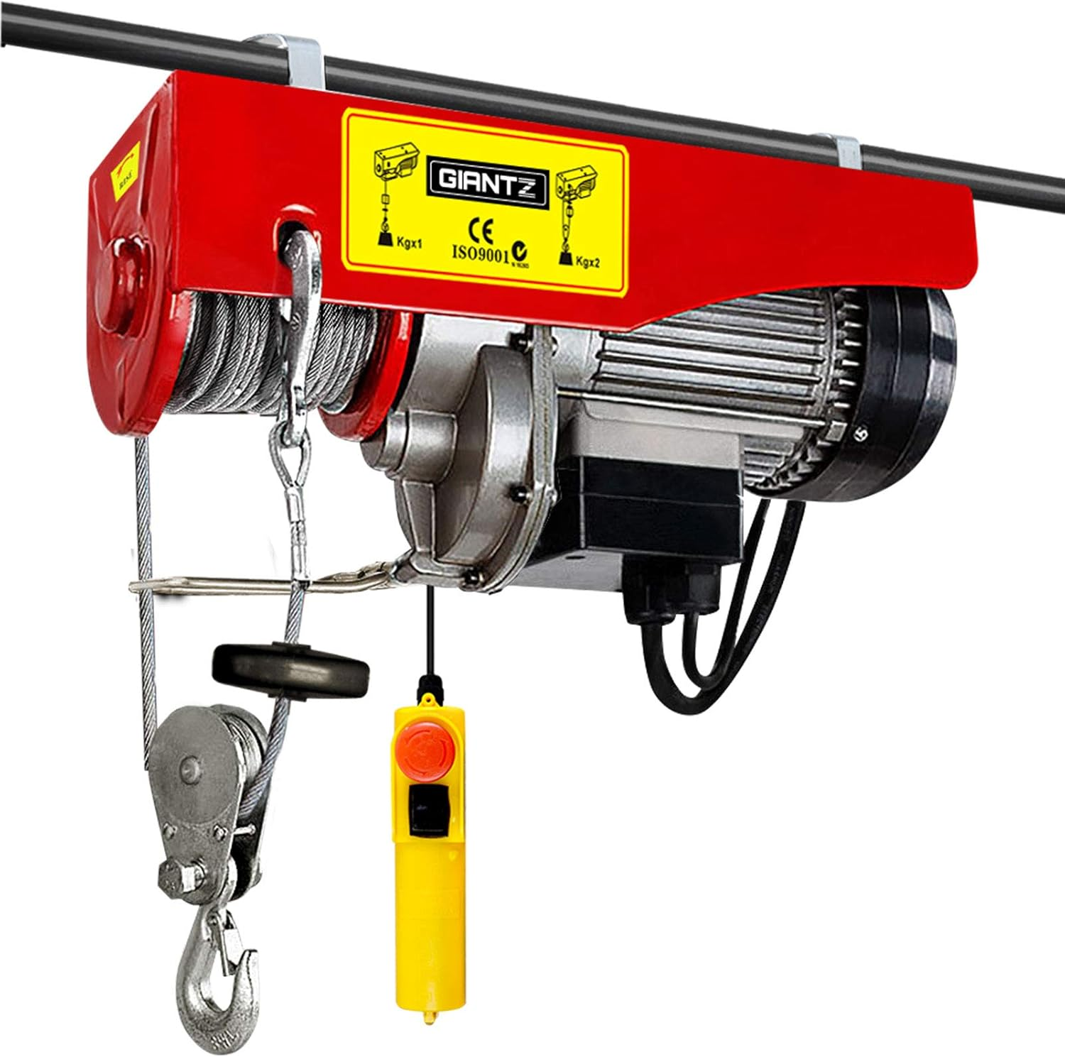 GIANTZ Electric Hoist, 1000Kg 1400W Rope Tool Electronic Cable Hoists Lift Crane Black
