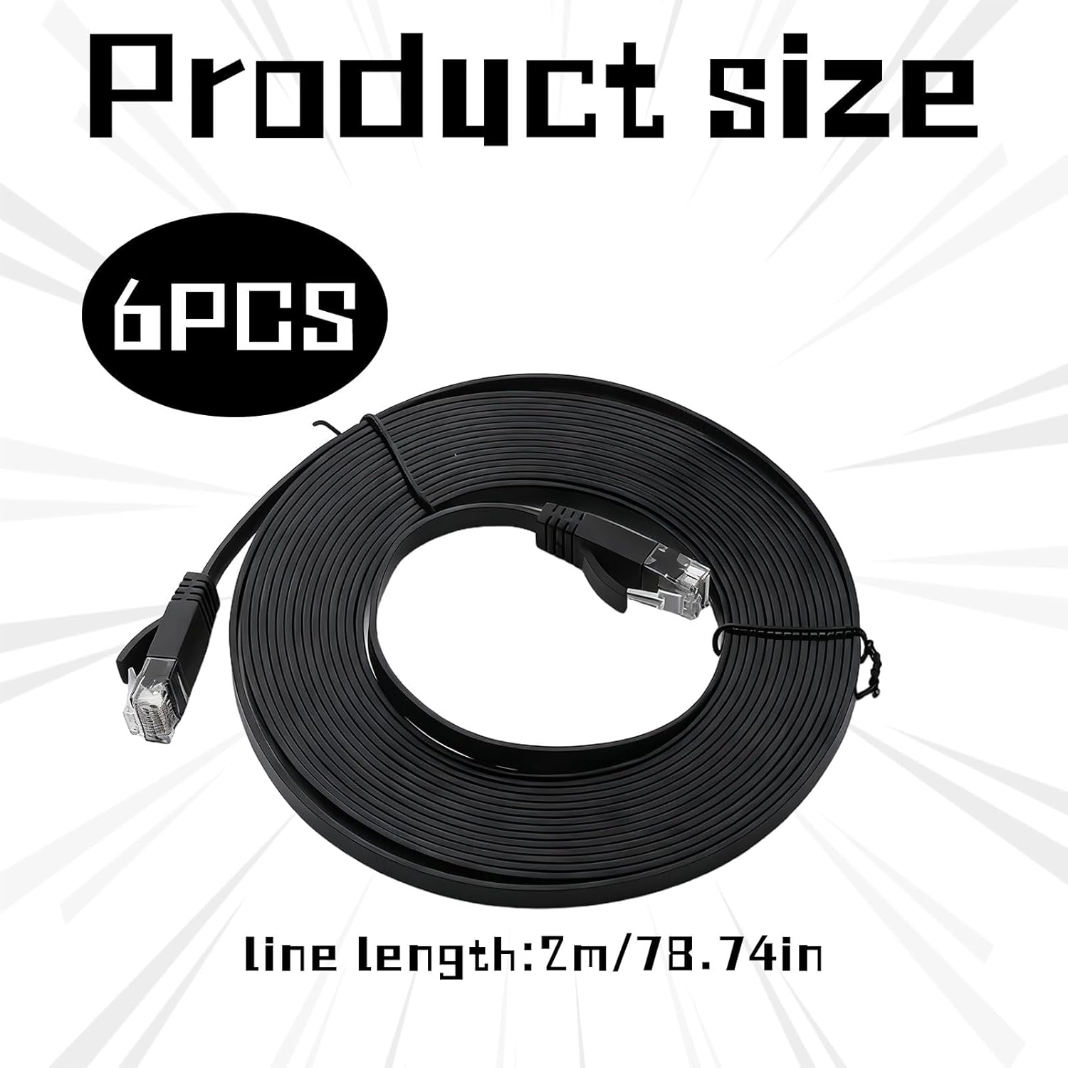 Cat6 Cable, 6 Pcs Cat 6 Ethernet Cable, Ethernet Cable 2M, High Speed Solid Flat Patch Cable with RJ45 Connector, Network LAN Cable for Modem, Router, Computer, 8-Core Twisted Pair Cable image number 2