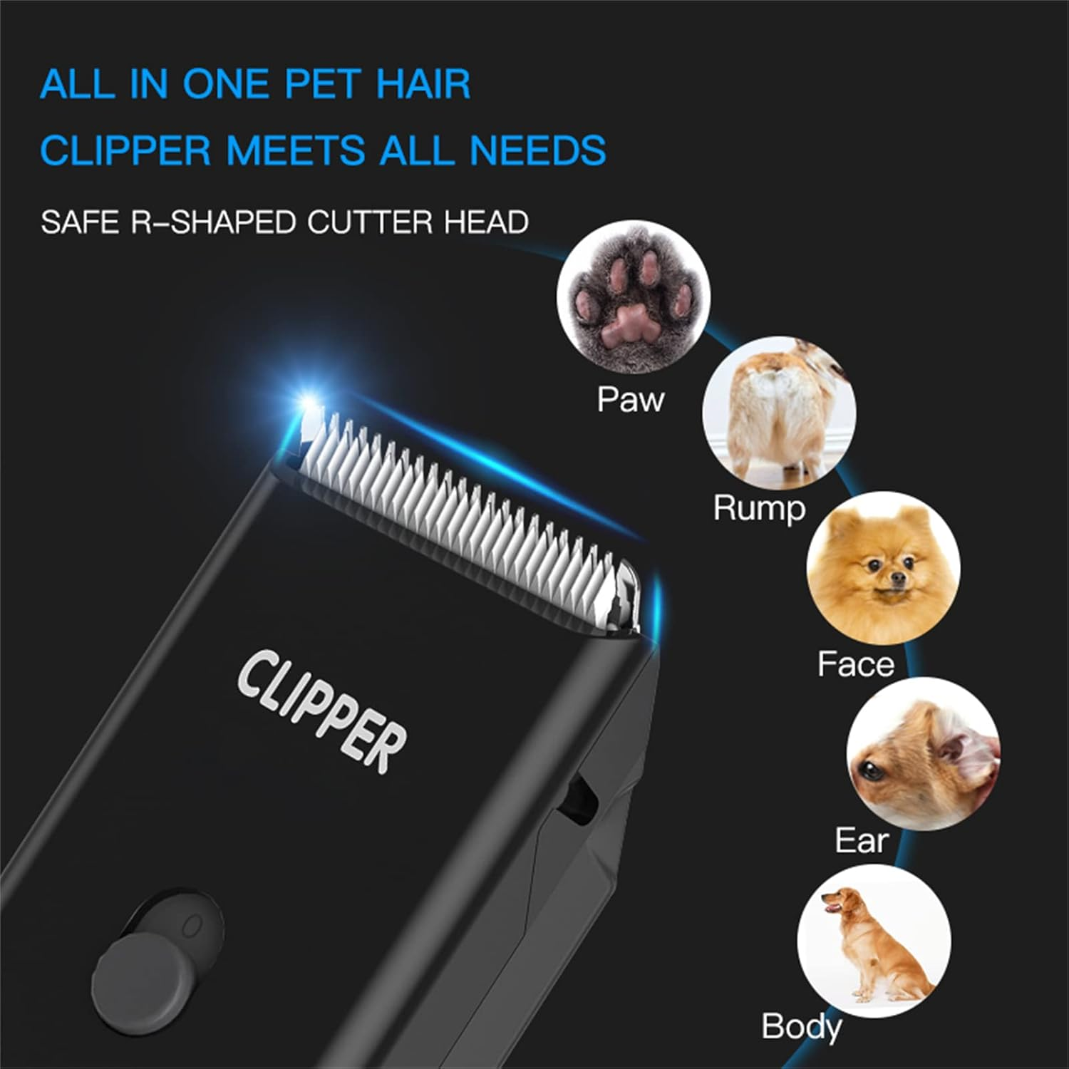 Founouly Professional Household Waterproof Low Noise Pet Hair Clippers Electric USB Rechargeable Painless Grooming Tools Hair Grooming Trimmer for Small Medium Dog Cat AP005 Black image number 6