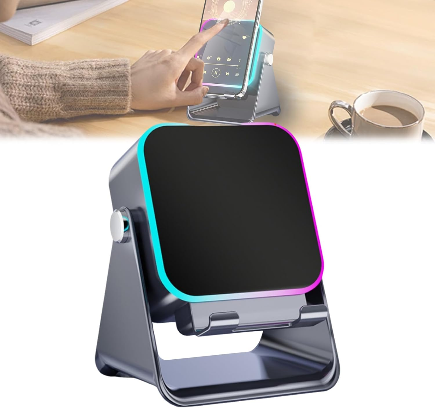 5 in 1 Wireless Induction Bluetooth Speaker, Wireless Induction Speaker with Adjustable Phone Stand, Versatile Audio Stand and Portable Connect Audio Player for Travel Christmas Surprise (Black)