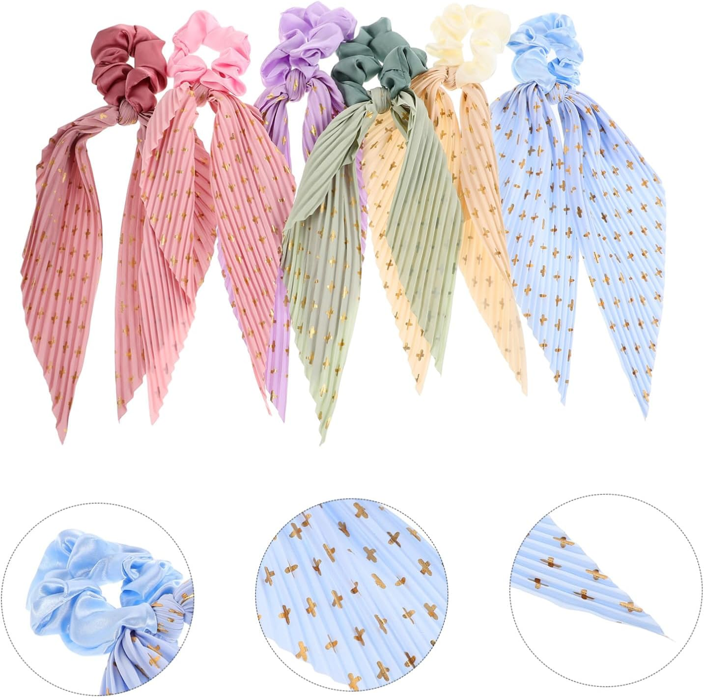MERRYHAPY 6Pcs Floral Ribbon Scrunchies Soft Fabric Hair Ties with Crinkle Design for Women Elastic Ponytail Holders Comfortable Hair Bands for Casual and Dressy Styles image number 5
