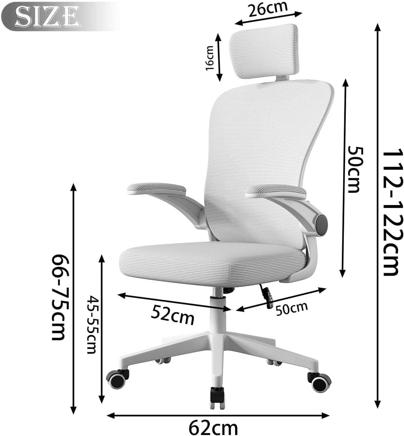 Ergonomic Office Chair with 3D Headrest - Adjustable Swivel Computer Desk Chair for Home & Study, Lumbar Support Mesh Back, Padded Seat, Tilt Function, Grey image number 3