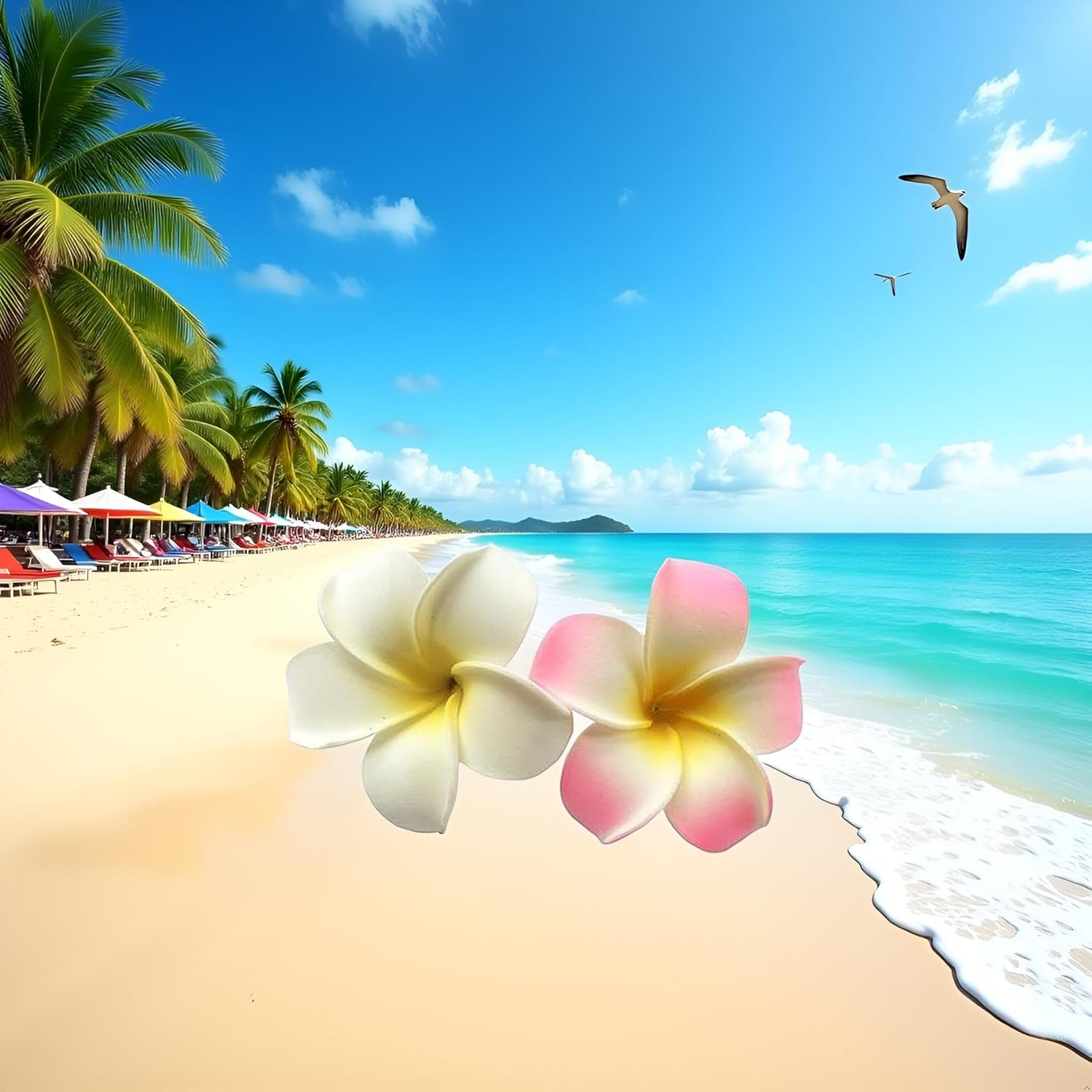 Rosojodg 2Pcs White and Pink Hawaiian Frangipani, Foam Head Flower, Party Beach Hair Clip Hair Clips Hair Accessories(7Cm)