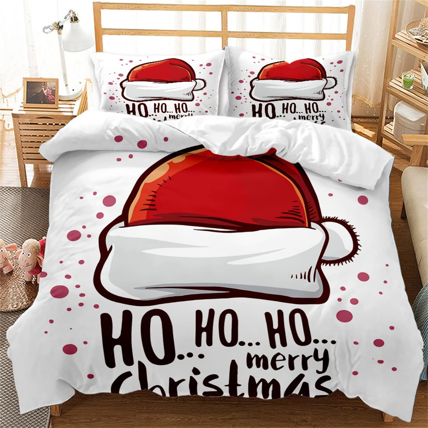 Eveone Christmas Duvet Cover Quilt Cover Single/Double/Queen/King Size Bed Sheets Pillowcase Set Festival Atmosphere New Year Eve Santa Claus Elk Cartoon Gift Bedding 3/4PCS (Queen-210*210Cm-3Pcs,3) image number 5