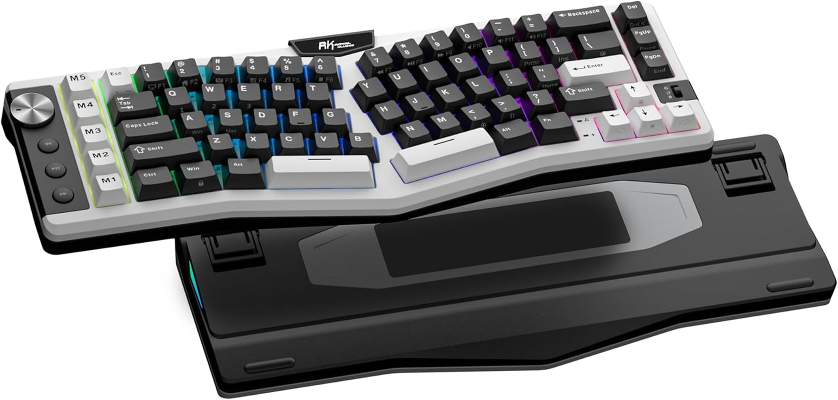 RK ROYAL KLUDGE A72 Alice Ergonomic Wireless Mechanical Keyboard W/Knob/Macro Keys/Touchable Nameplate, Tri-Mode 68% 72-Key Gasket Keyboard BT/2.4G/USB-C, Hot Swap, Win/Mac Software, 7500Mah Battery