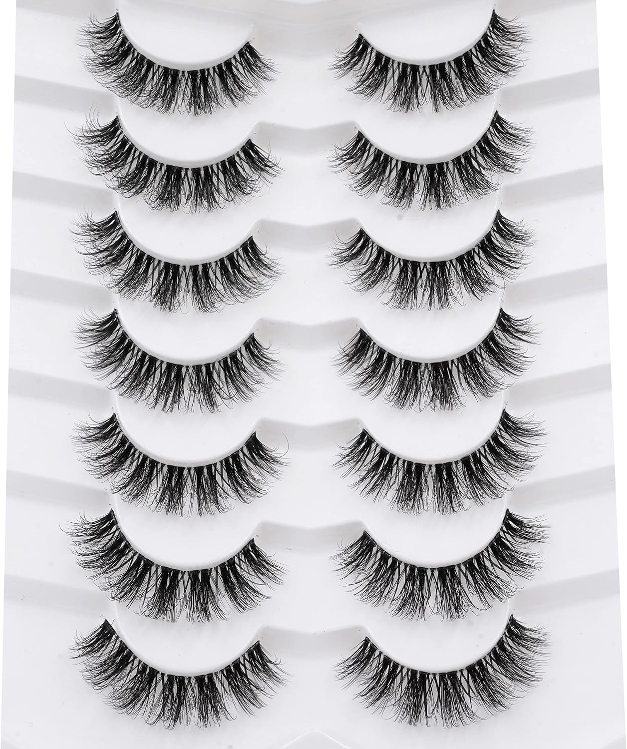 5D Fluffy Mink Eyelashes 14Mm Natural Clear Band Lashes Soft Faux Mink Lashes Wispy Fake Eyelashes Short Cross Reusable False Eyelashes 7 Pairs-Happy Heartbeat(No.202) image number 6