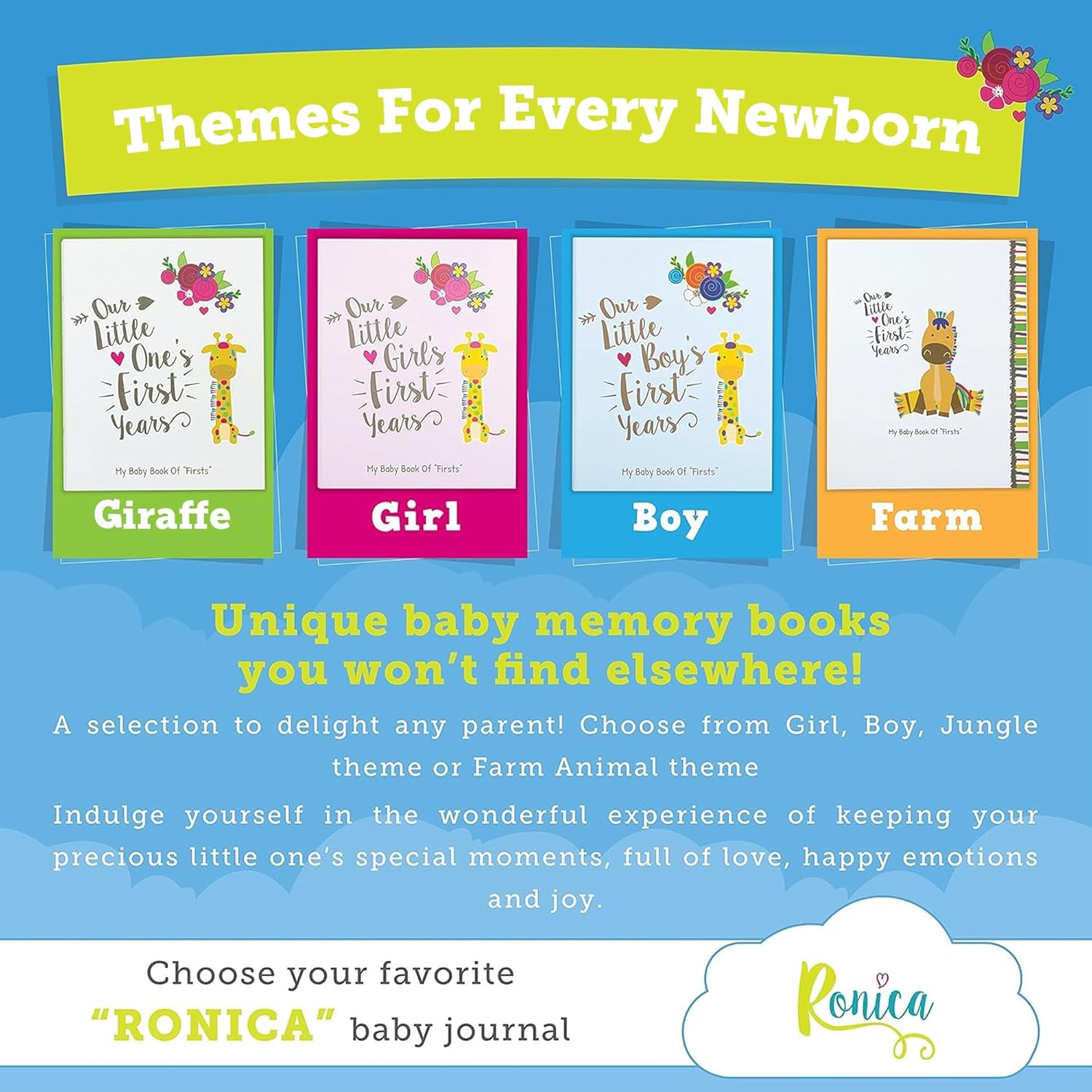 Ronica First Year Baby Memory Book & Baby Journal - Modern Keepsake for New Parents to Record Photos & Milestones - Five Year Scrapbook & Picture Album for Boy & Girl Babies image number 1