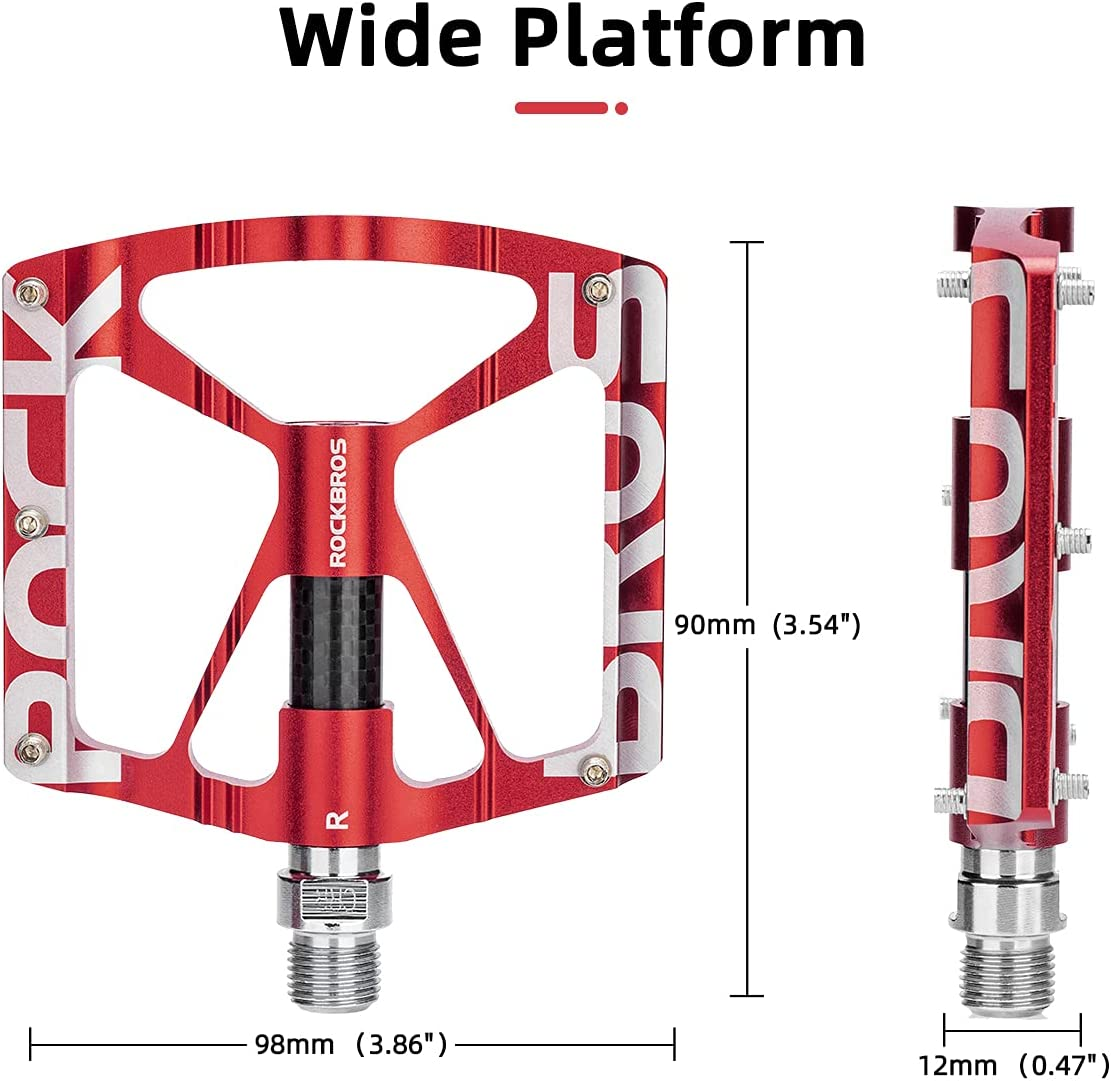 ROCKBROS Mountain Bike Pedals MTB Pedals CNC Non-Slip Lightweight Aluminum Alloy Bicycle Pedals Sealed Bearings Bicycle Platform Pedals 9/16" BMX Road Bike Pedal - Red image number 3