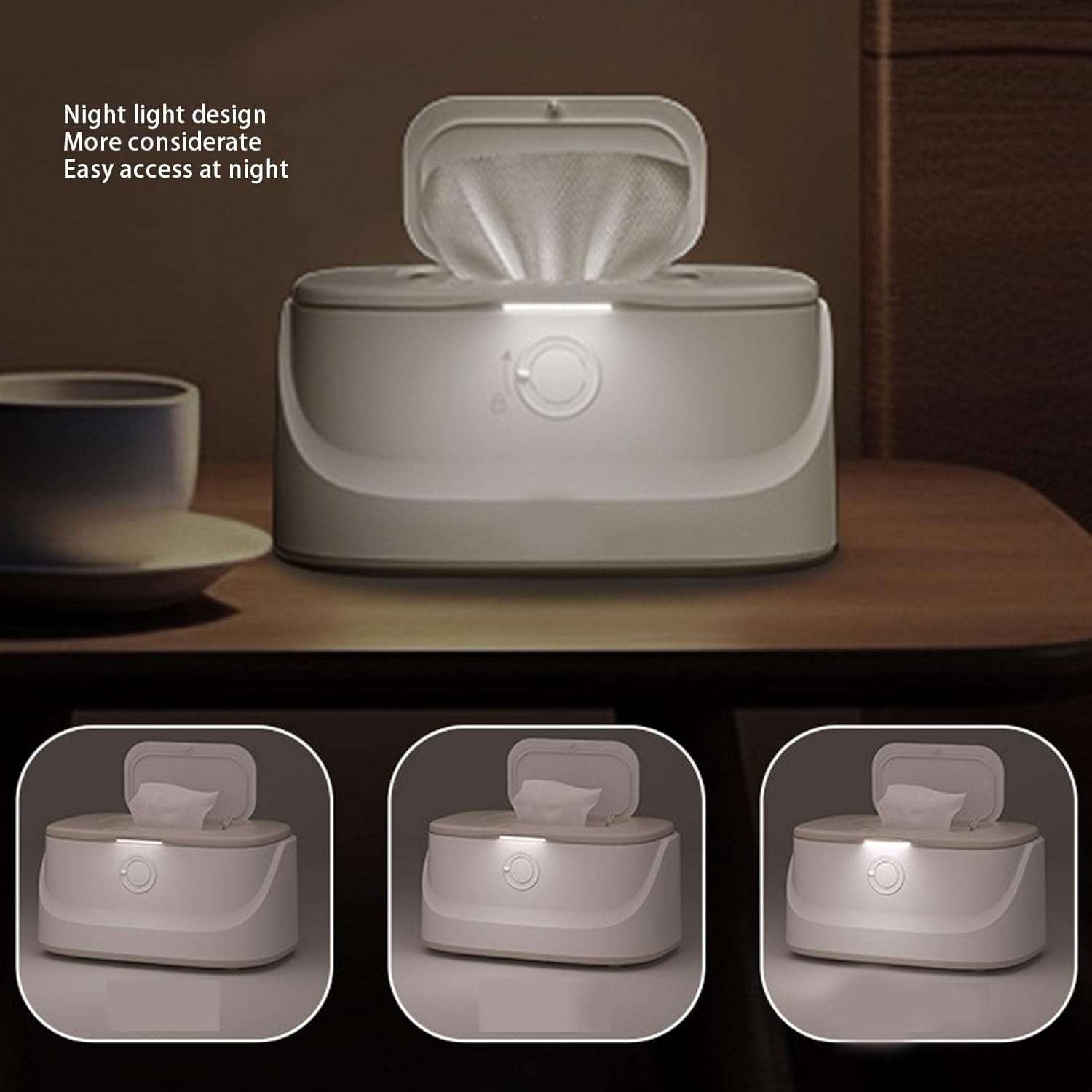 Baby Wipe Warmer, Baby Wet Wipes Dispenser with 3 Speed Night Light, 3 Levels Temperature Adjustable Diaper Wipe Warmer, Innovative Spring Design, Fast and Even Heating image number 5