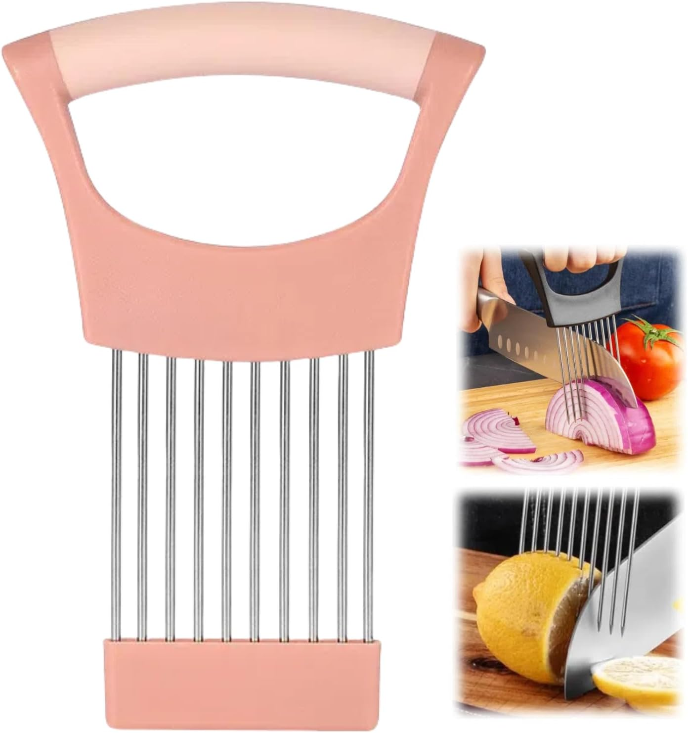 Onion Slice Holder, 2024 New Stainless Steel Onion Holder for Slicing, Chopper Slicing Assistant Tool, Cutter for Slicing of Meat, Onion, Potato, Tomato Kitchen Gadgets (Black, 1 Pack)