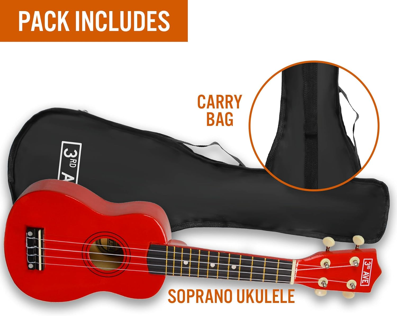 3Rd Avenue Soprano Ukulele Beginner 21 Inch 4 Nylon Strings with Free Uke Bag &ndash; Red image number 4