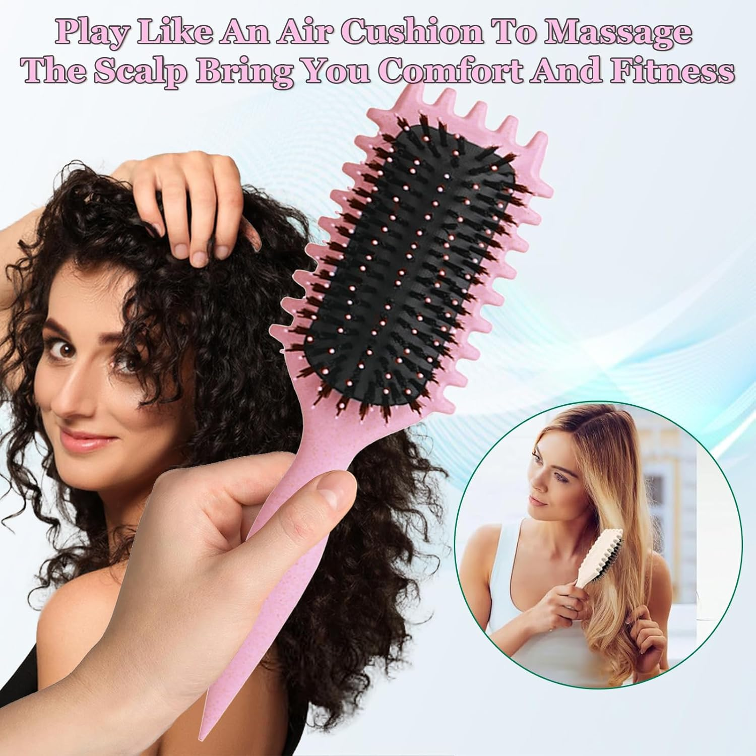 Curly Hair Brush: Bounce Hair Brush Less Pulling Styling Brush for Men and Women Boar Bristle Curl for Combing Detangling, Pink image number 3