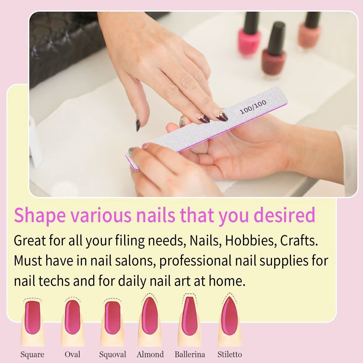 Nail File 100/180 Grit Professional Reusable 12 PCS Double Sides Washable Nail Files for Acrylic and Natural Nails Manicure Tools Suit for Home Salon image number 3