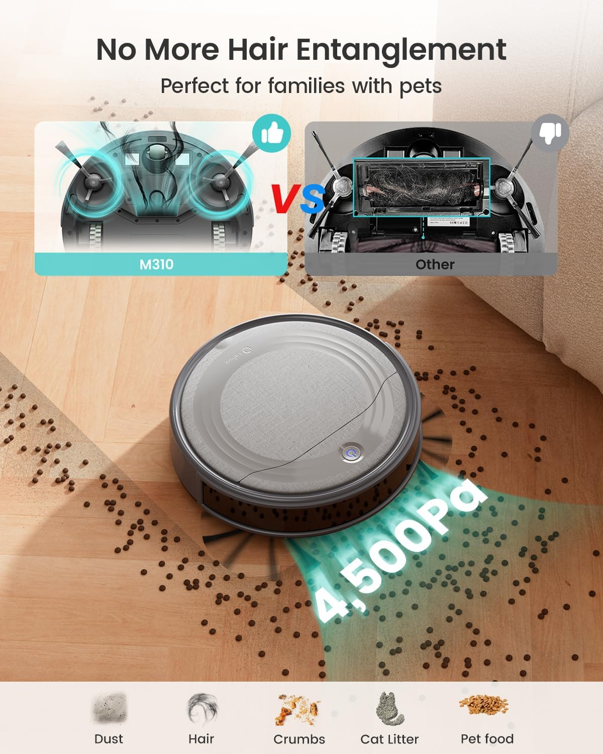 Lefant Robot Vacuum Cleaner 4500Pa, 180 Min Run Time, Robot Vacuum Cleaner 6 Cleaning Modes, Precise Obstacle Avoidance 4 Cm, App/Alexa Control, Anti-Tangle, Pet Hair and Hard Floors, M310 Grey image number 1