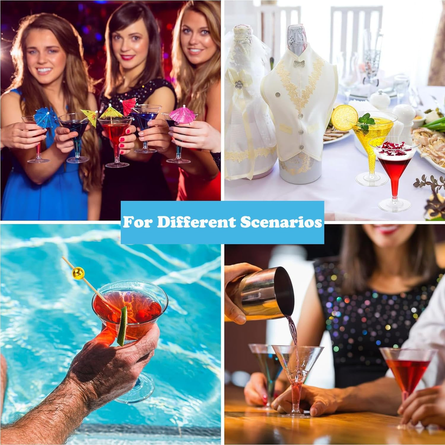 24 Pack Clear Plastic Martini Glasses 6 Oz Cocktail Glasses, Small Dessert Cups, for Wedding, Party Wine, Champagne, Margarita Drink Glasses