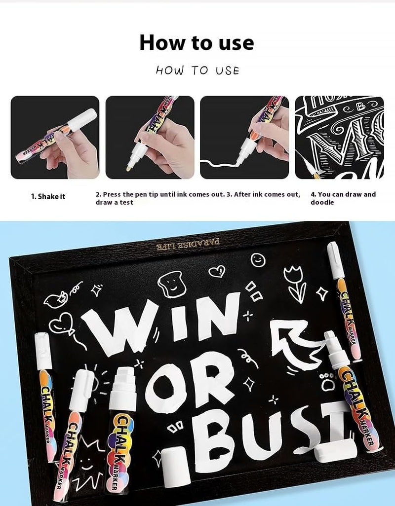6Mm White Liquid Chalk Markers - Water-Based Ink, Easy to Wipe, Dust-Free, for Glass, Ceramic, Mirrors & Smooth Surfaces - Non-Toxic, Vibrant Colors, Perfect for Boards, Windows & DIY Crafts image number 5