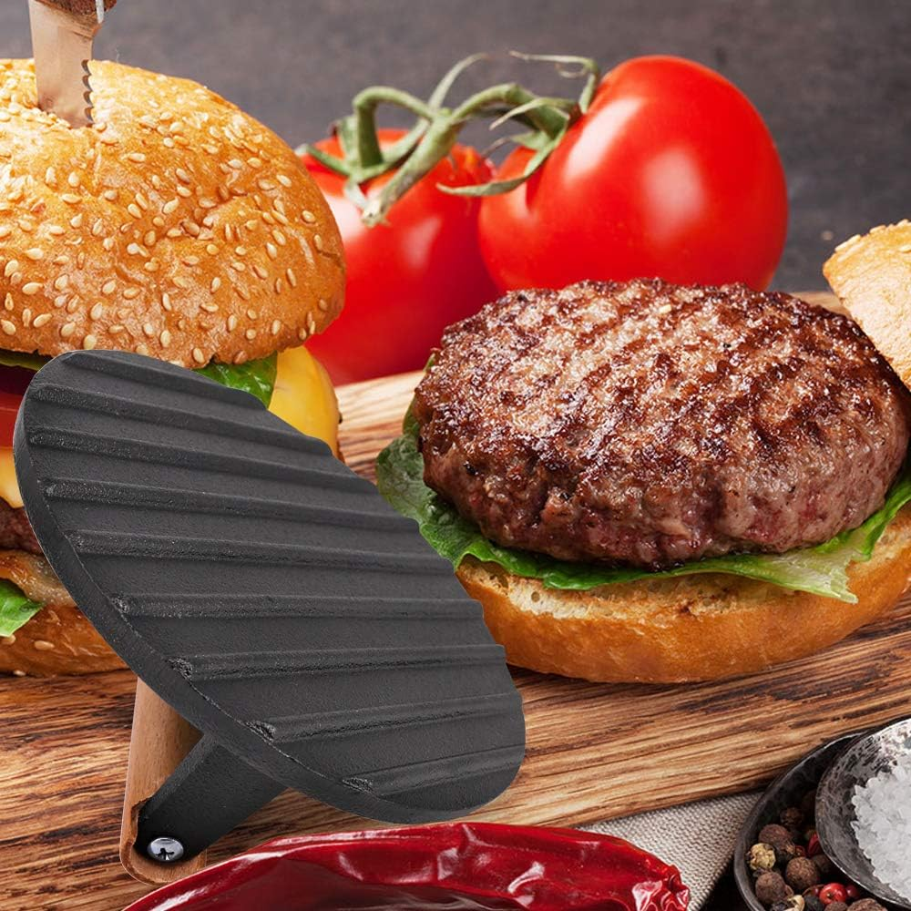 Cast Iron Hamburger Press - Heavy-Duty Patty Maker Burger Meat Press Mold with Wooden Handle,6.9-Inch Round image number 3