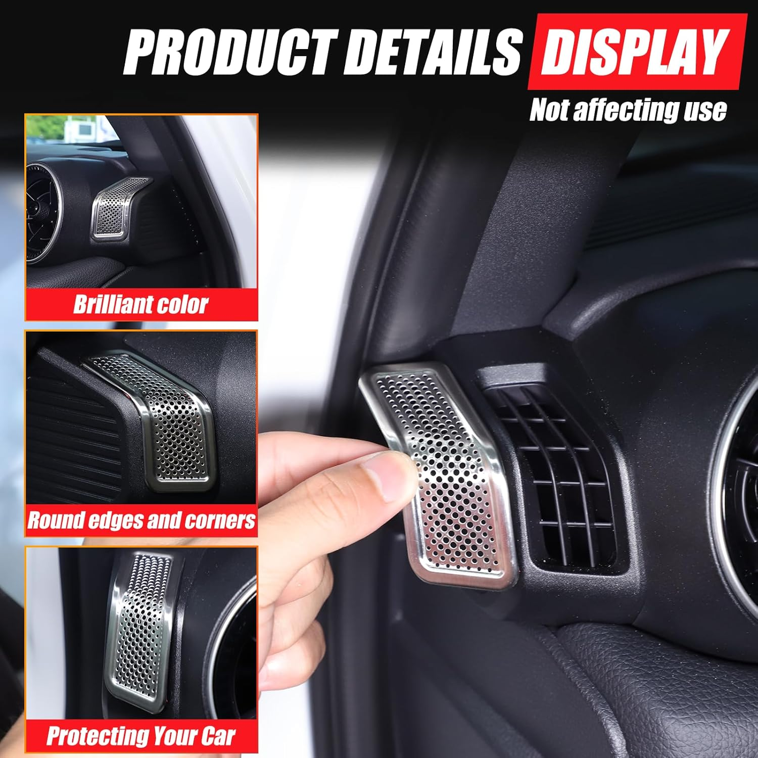 Dashboard Side Vent Mesh Covers Compatible with Toyota Land Cruiser Prado 250 2024-2025 Accessories | Stainless Steel Side Air Conditioner Dust Guards | 2PC Set (Sliver)
