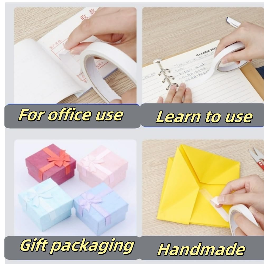Jindizi 4 Rolls 12Mm Double Sided Adhesive Tape for Arts and Crafts, DIY and Office - Quick and Easy to Use on Paper, Glass, Gift Packaging (30M)
