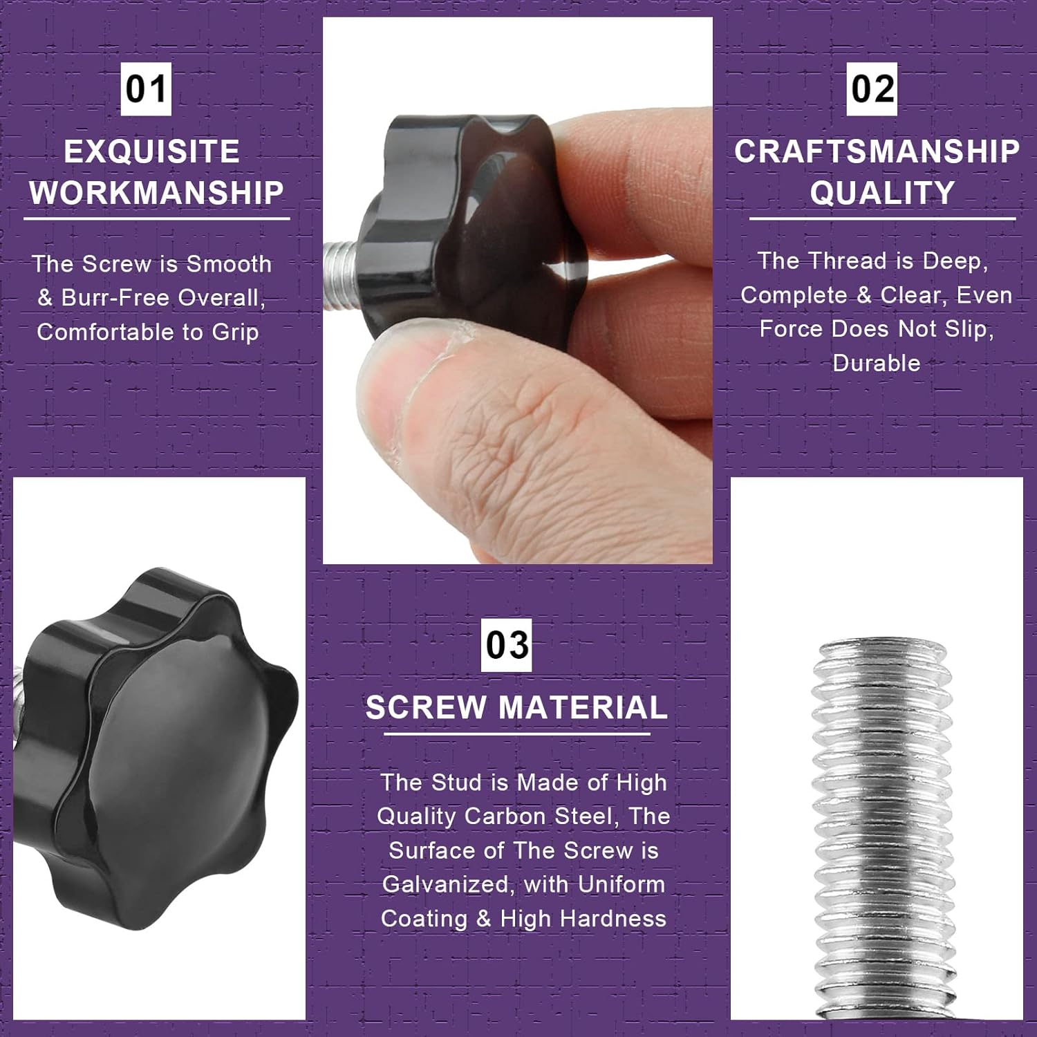 Lifcratms M8 X 40Mm Thread Star Knob 2Pcs, Plastic Hex Shaped Clamping Knob Handle Hand Tightening Screw for Umbrella Base Replacement image number 2