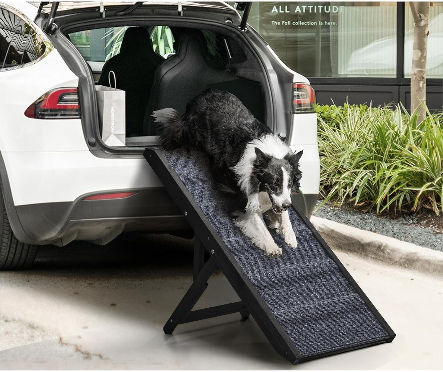 Foldable Dog Ramp, Dogs Stairs with anti Slide Surface, 3 Adjustable Height (33-56Cm), No Assembly Required, Wooden Pet Ramp for Senior Dogs, Cats, Bed Sofa Car, 90X36Cm, Black image number 4